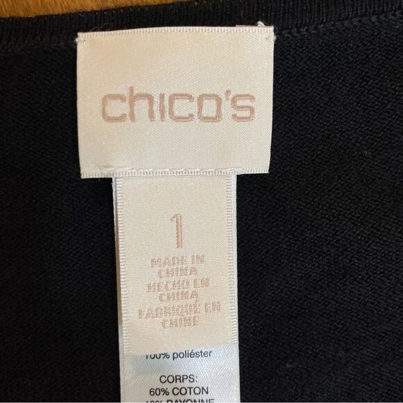 Chico’s Black Front Polkadot Back Long Sleeve Shirt Top Blouse High Low Sz M - Picture 2 of 8